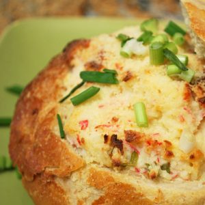 Hot Baked Crab Dip in Bread Bowl