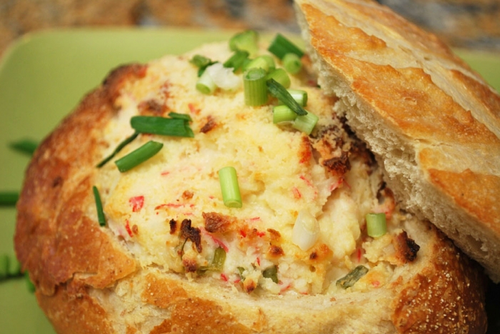 Hot Baked Crab Dip in Bread Bowl