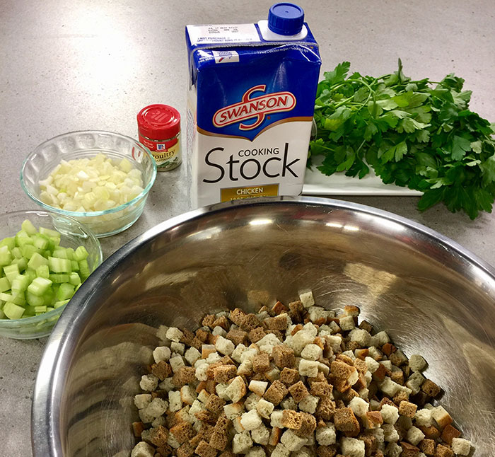 Slow Cooker Stuffing - Bread Cubes in a Big Bowl